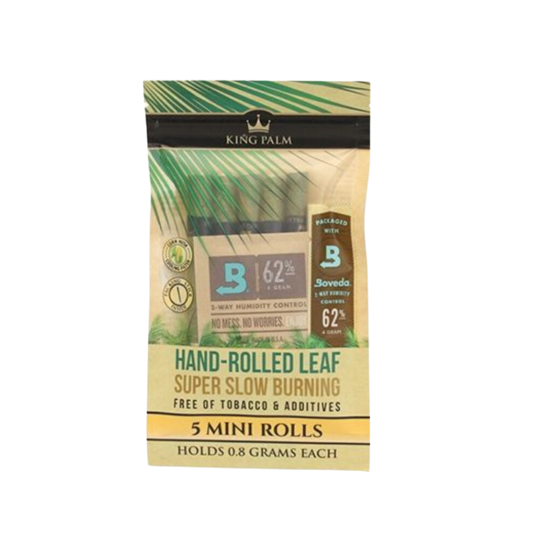 Full Box - King Palm Super Slow Burning Wraps Pack with 5 Mini Rolls - Holds 0.8g each