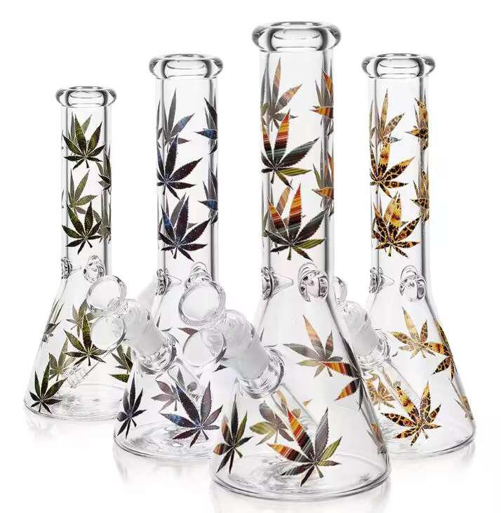 Kaya 10inch Glass Bong with Stylized Colored Leaf Design