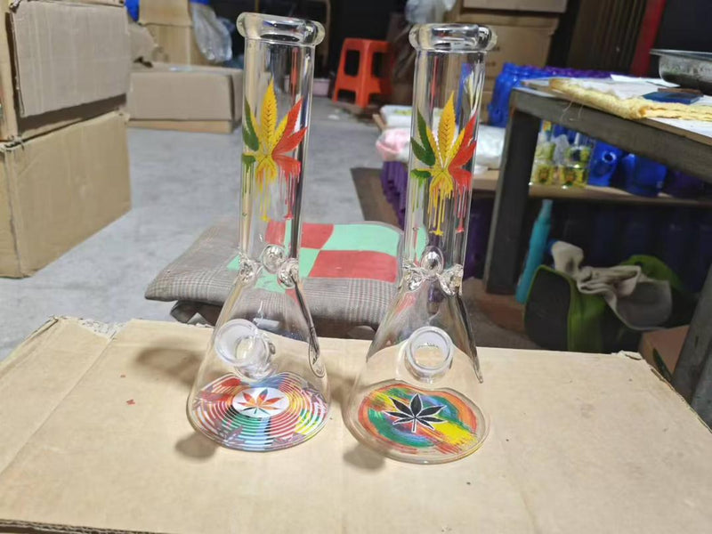 Kaya 10inch Colorful Leaf Design Beaker Bong Glass Water Pipe