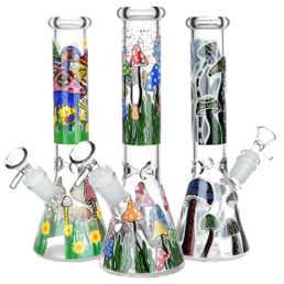 Kaya 10inch Beaker Bong with Psychedelic Mushroom Design