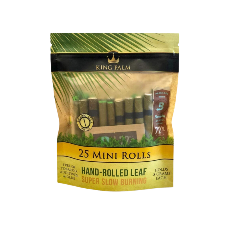 King Palm Super Slow Burning Wraps Pack with 25 Mini Rolls - Holds 0.8g each