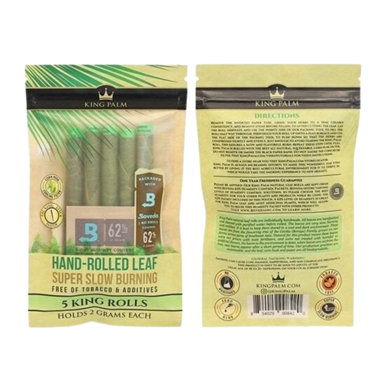 King Palm Super Slow Burning Wraps Pack with 5 King Rolls - Holds 2 Grams each