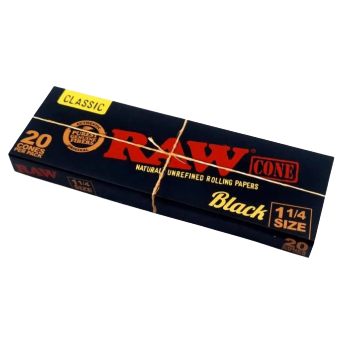 Raw Classic Black Pre-rolled Cones 20 Cones Per Pack 1 1/4