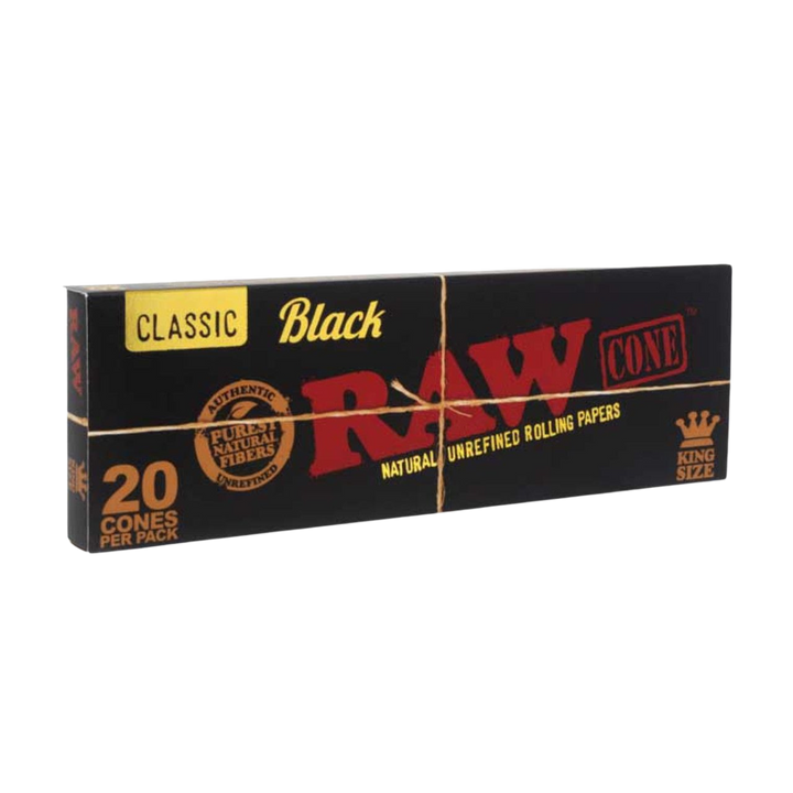 Raw Classic Black Pre-rolled Cones 20 Cones Per Pack 1 1/4