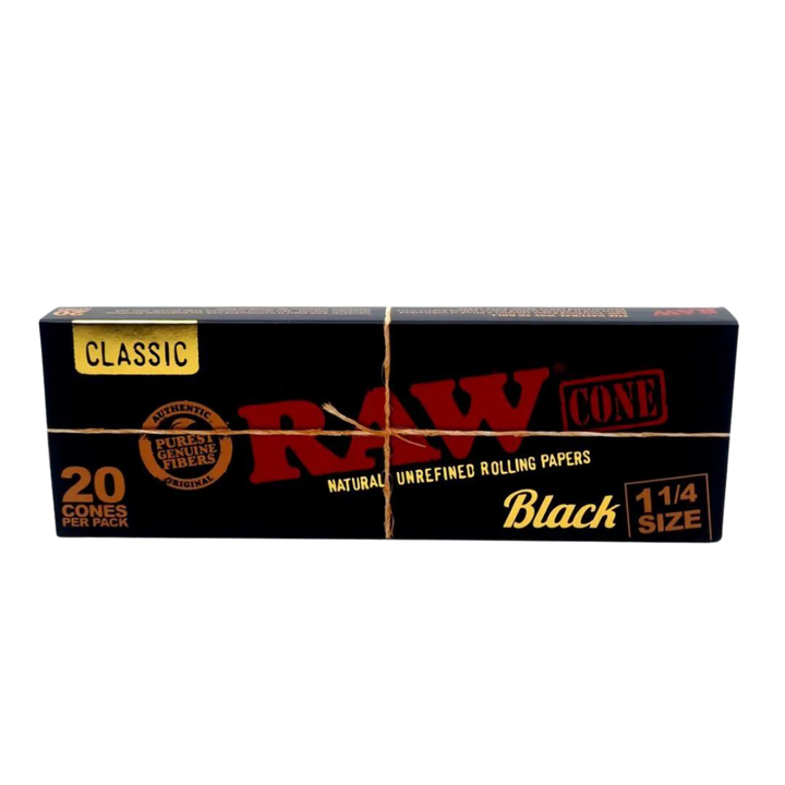 Raw Classic Black Pre-rolled Cones 20 Cones Per Pack 1 1/4