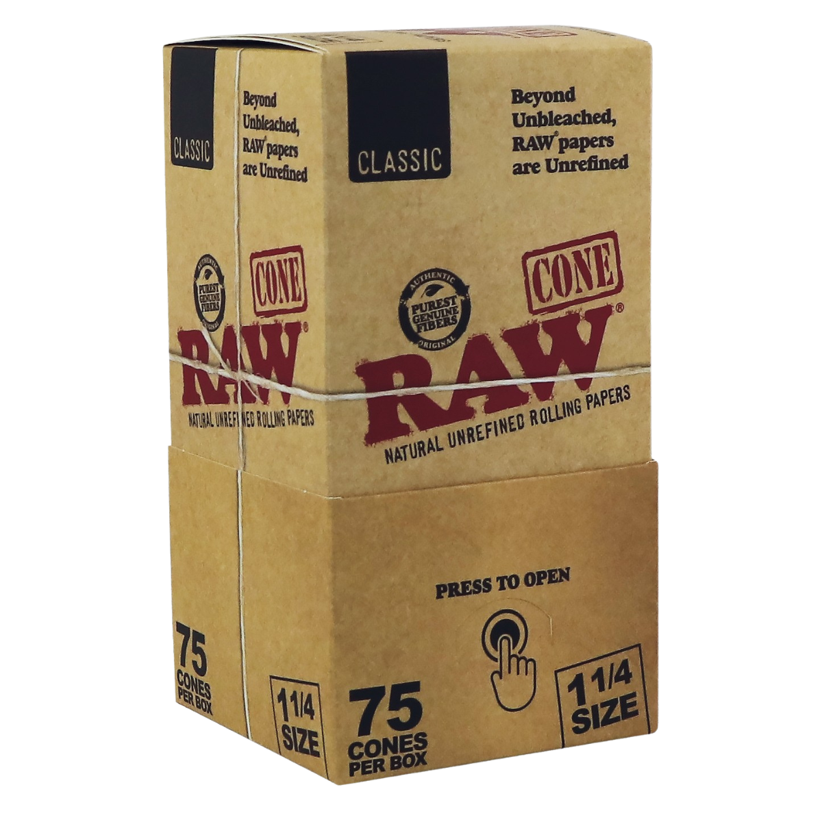 Raw Classic 1 1/4" Pre-Rolled Cones - 32 Pack, Natural Unbleached Hemp Paper With Tips